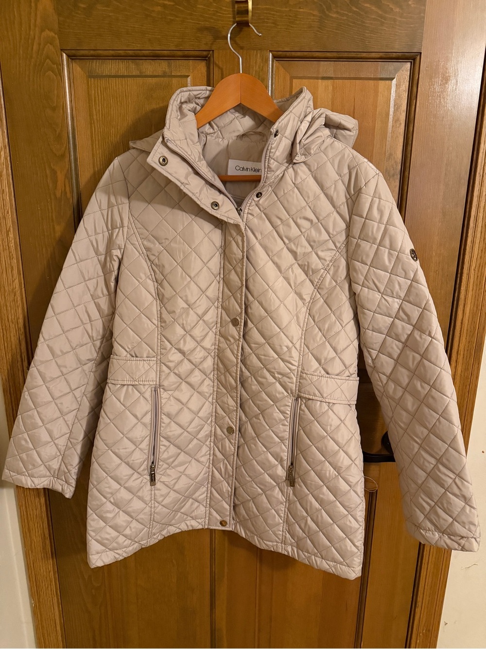 Calvin Klein Quilted Hooded Jacket Cream Beige Large Quiet Luxury